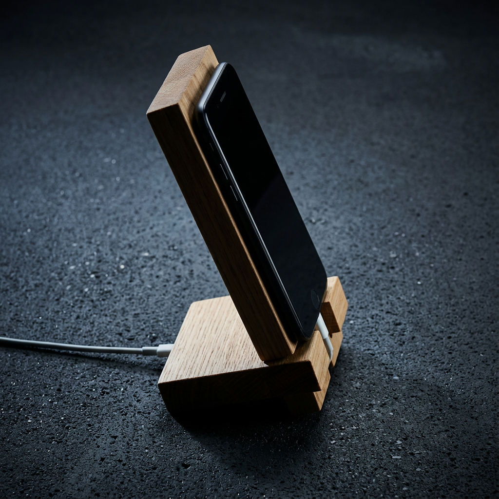 Support Téléphone Artisanal en Bois Massif
