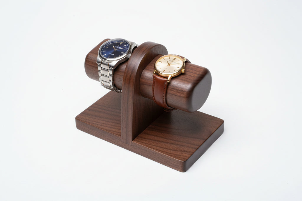 Support de Montres en Bois – Présentoir Organiseur pour 2 Montres – Bois Naturel Premium