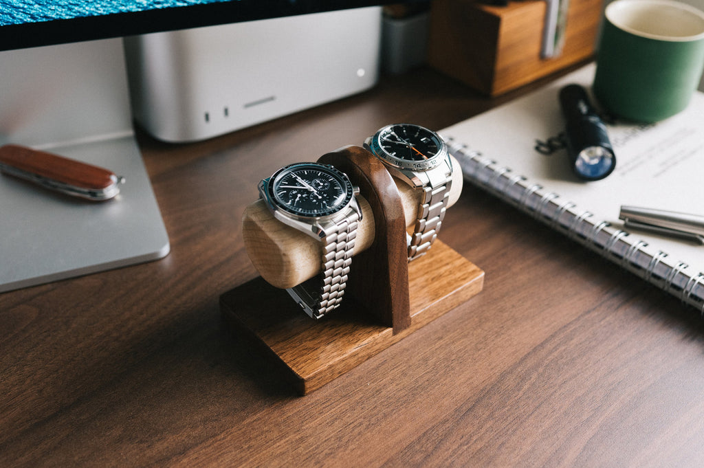 Support de Montres en Bois – Présentoir Organiseur pour 2 Montres – Bois Naturel Premium