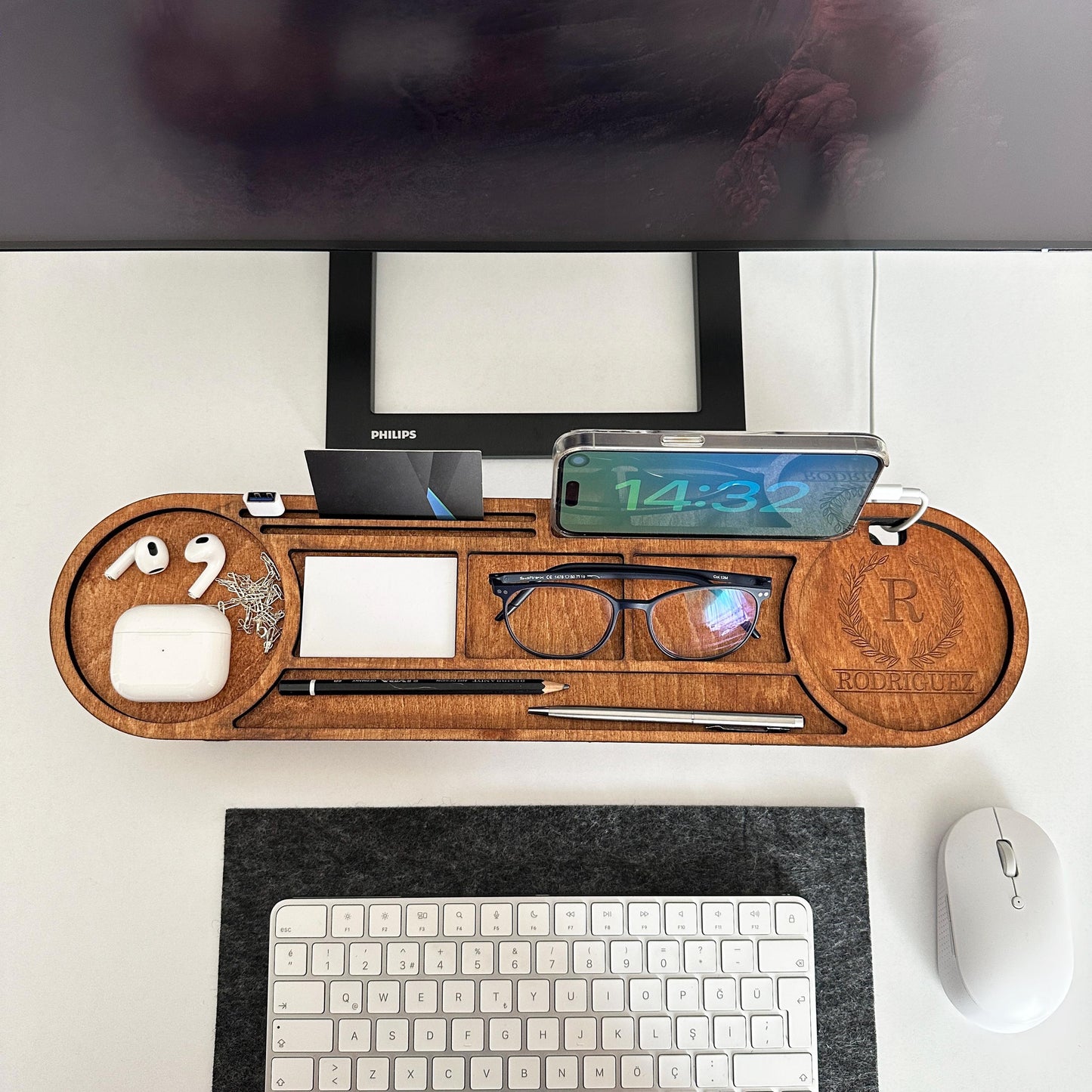 Organisateur de Bureau en Bois Massif